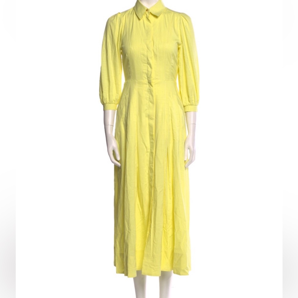 ME+EM Citronelle Collared Yellow Quarter Sleeve Midi Flare Shirt Dress